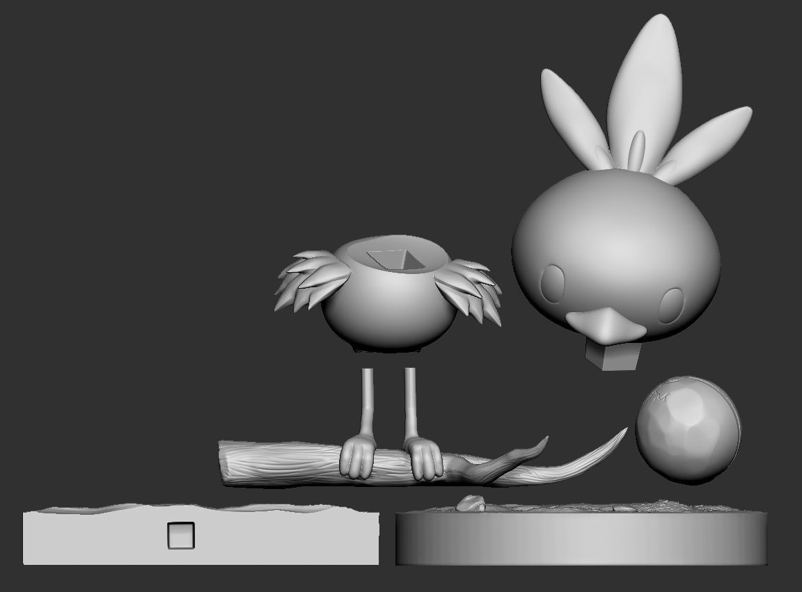 Torchic pokemon figurine on branch with ball Free 3D print model_3