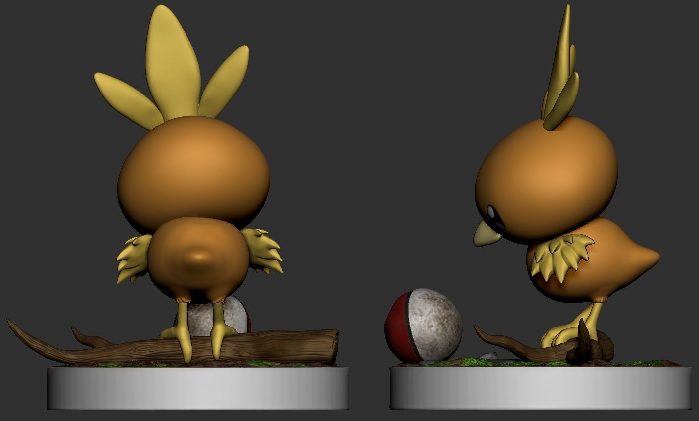 Torchic pokemon figurine on branch with ball Free 3D print model_2