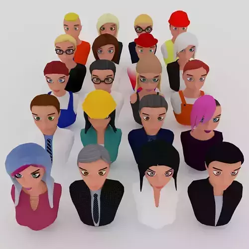 20 male-female VR character avatars Low-poly 3D model