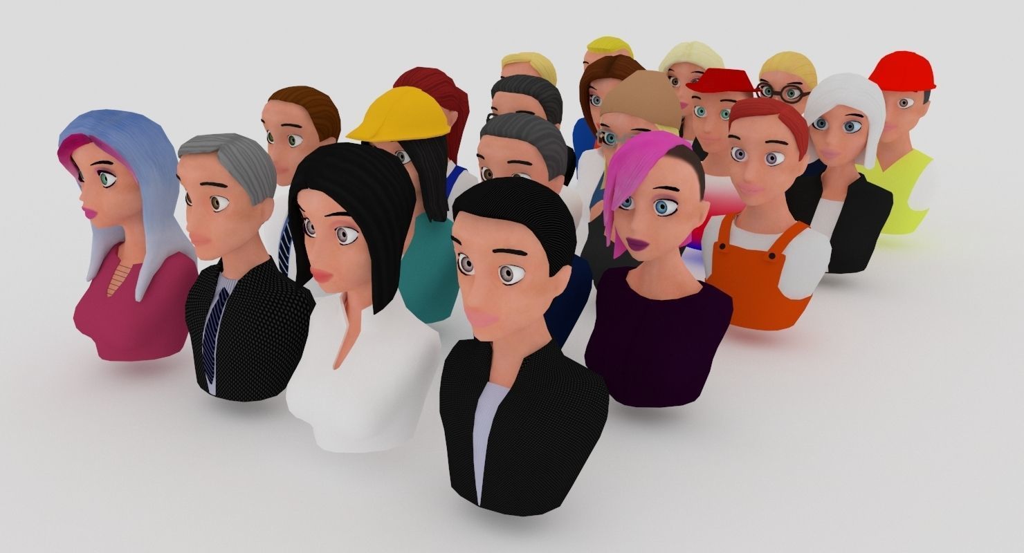 20 male-female VR character avatars Low-poly 3D model_2