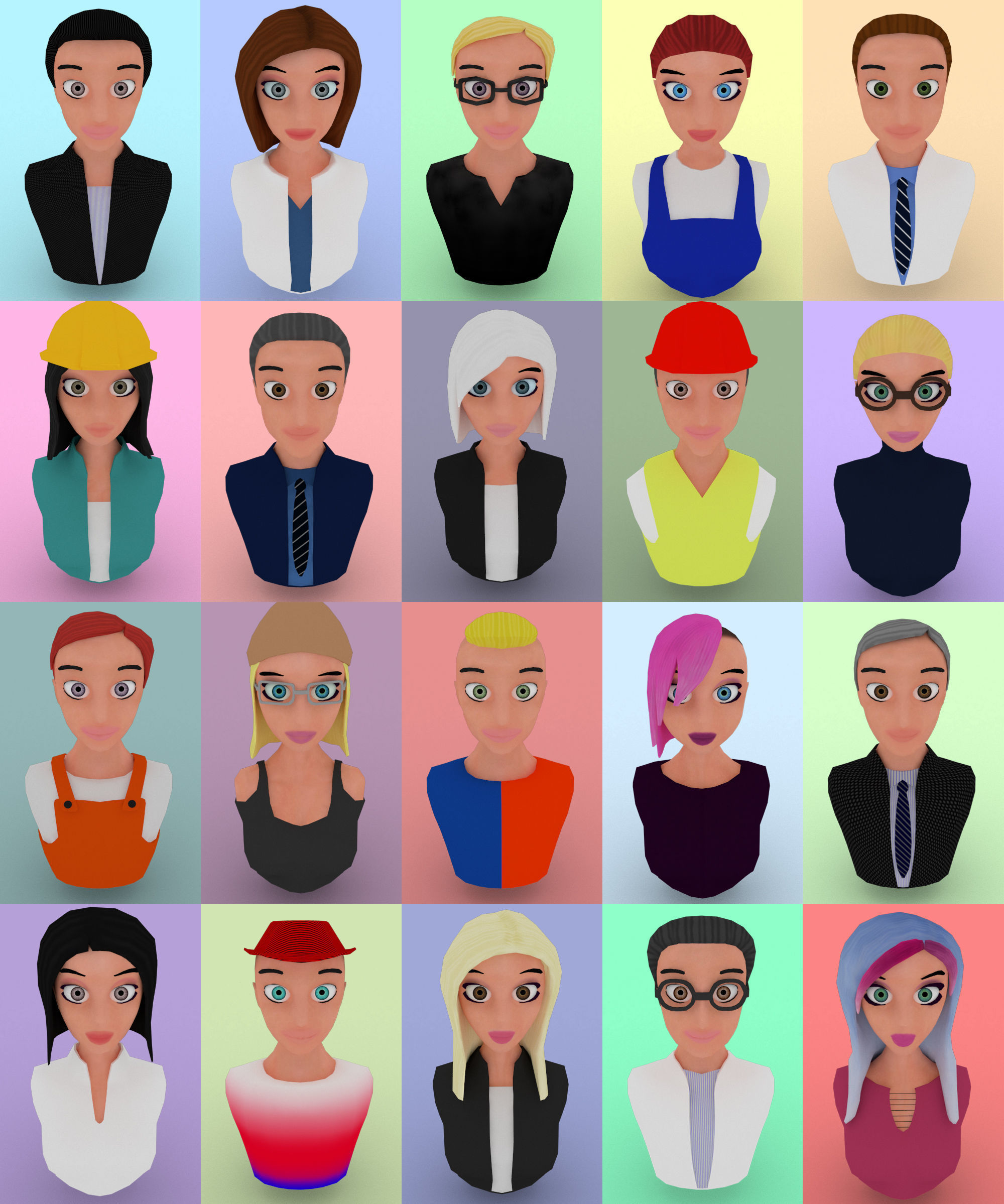 20 male-female VR character avatars Low-poly 3D model_3