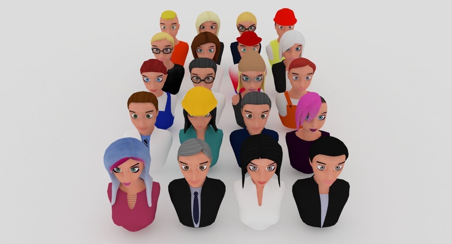 20 male-female VR character avatars Low-poly 3D model_1