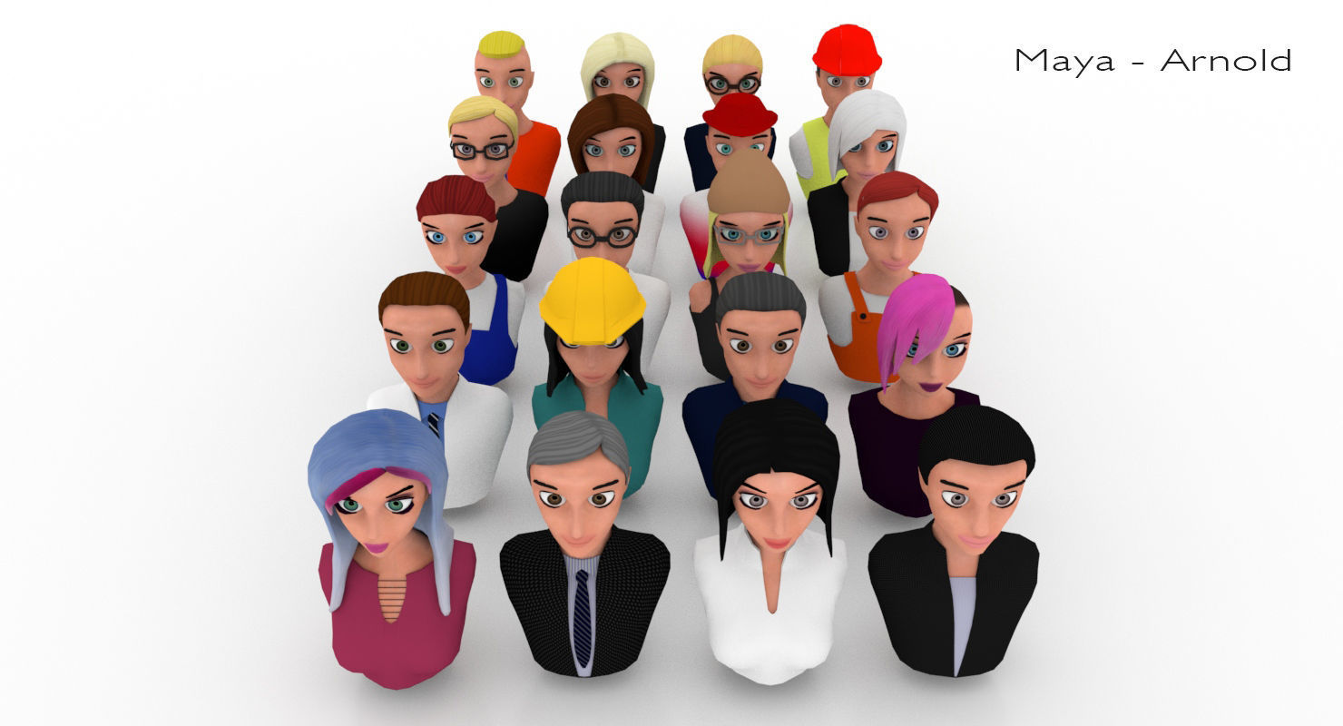 20 male-female VR character avatars Low-poly 3D model_22