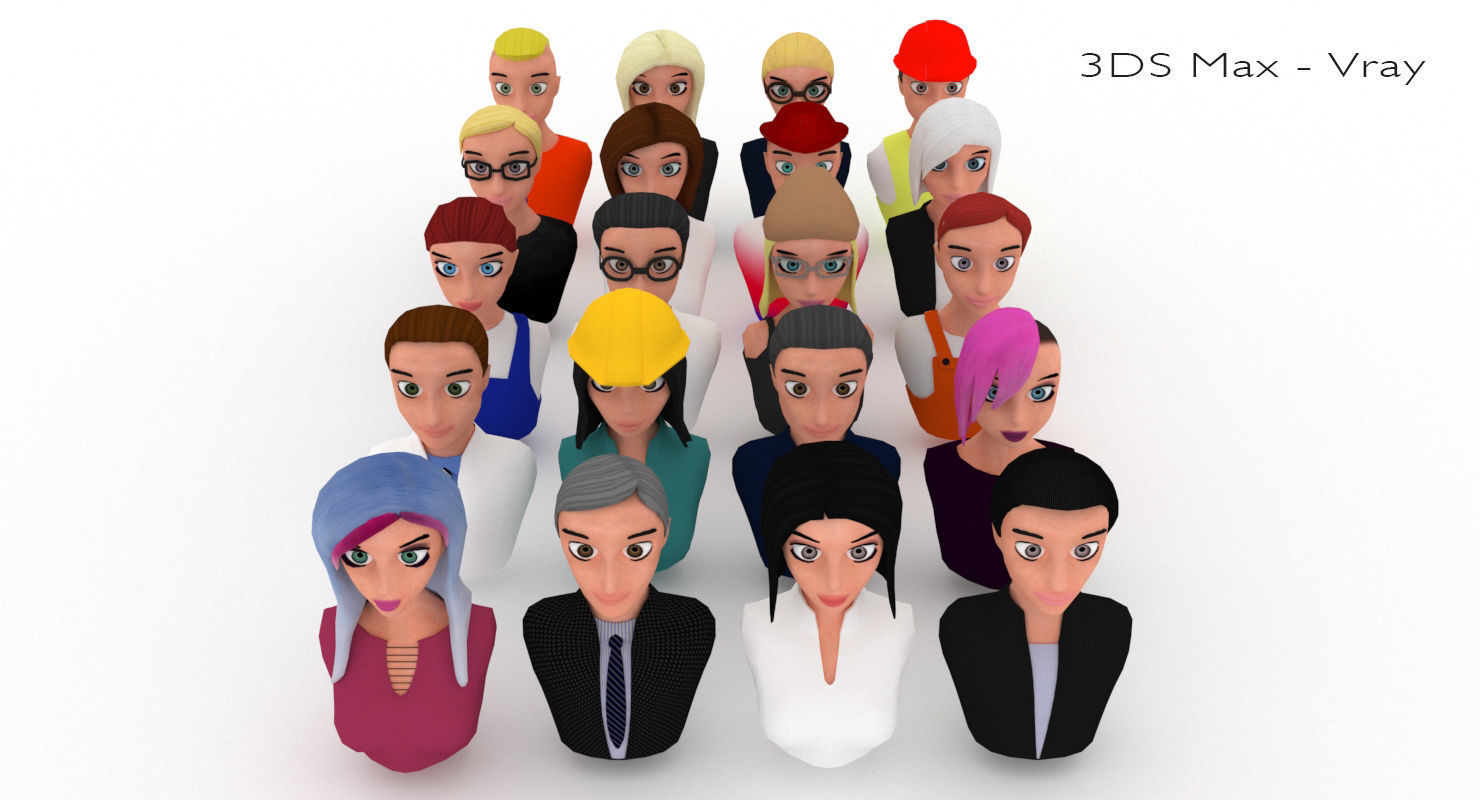 20 male-female VR character avatars Low-poly 3D model_24