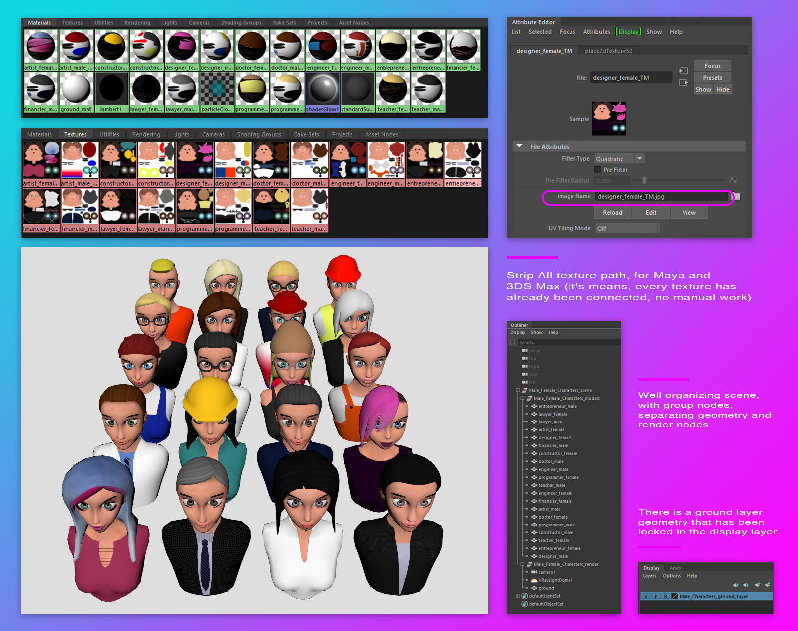 20 male-female VR character avatars Low-poly 3D model_28