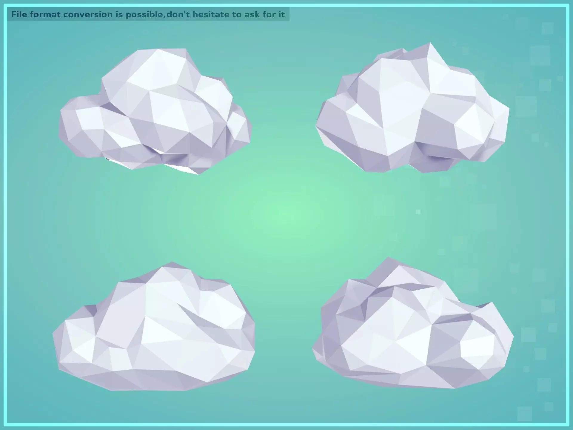 Polygonal Cartoon Clouds Low-poly 3D model_0