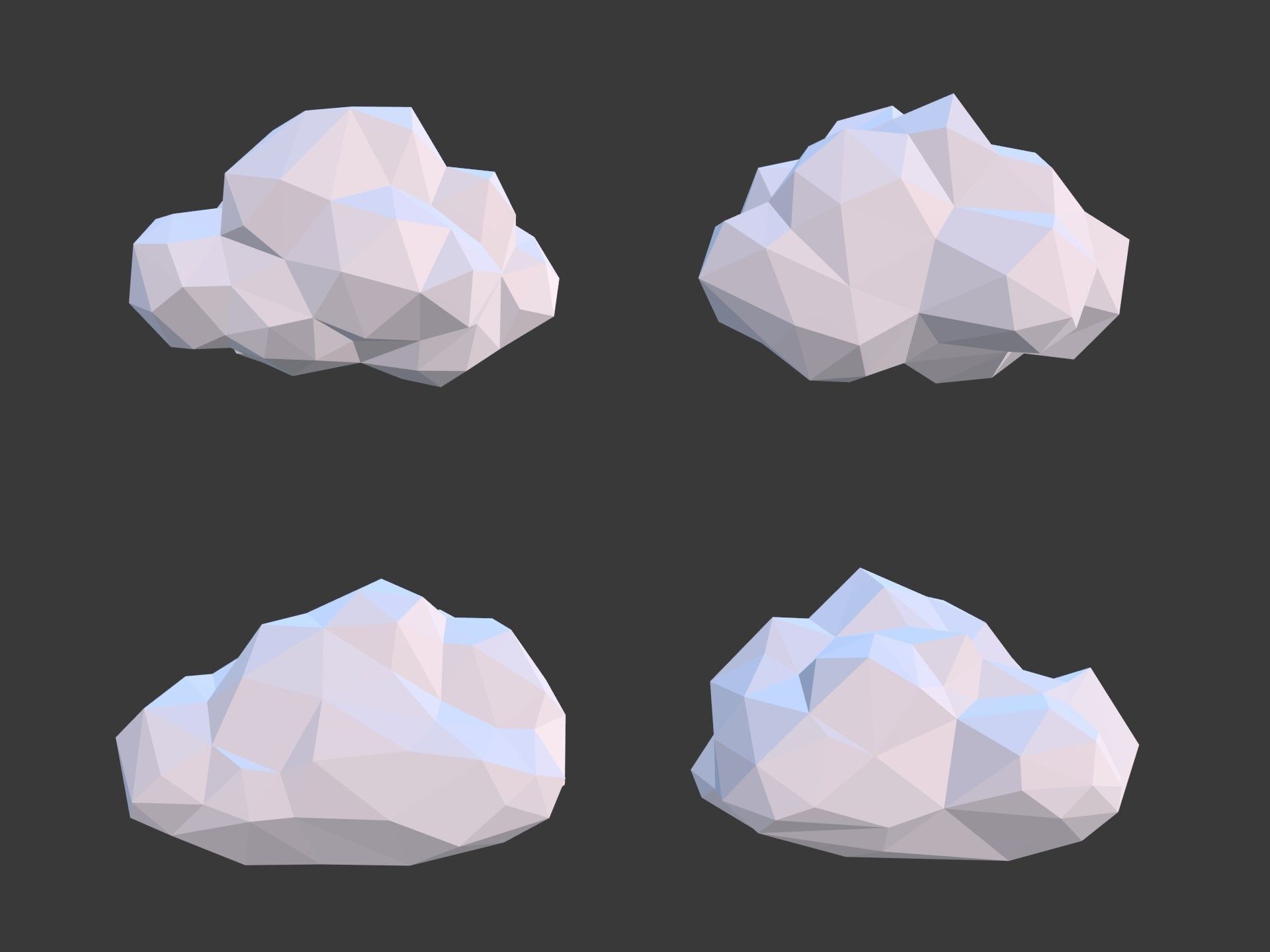 Polygonal Cartoon Clouds Low-poly 3D model_1