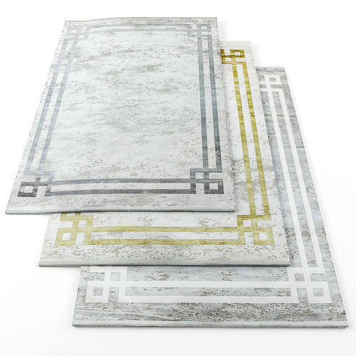 Rugs-1231 three rugs with gold and silver borders Low-poly 3D model