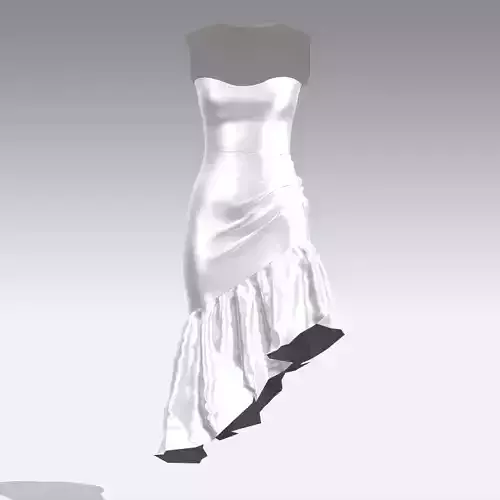 DRESS SATIN WHITE ASYMETRIC ASYMETRIC SKIRT LOOK