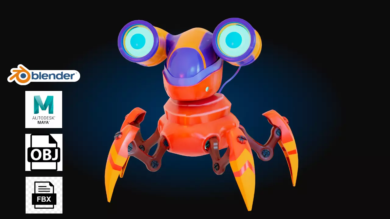 Spider Cartoon Robot Low-poly 3D model_0