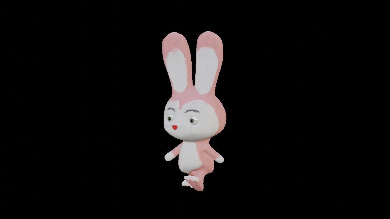 Rabit Cartoon Character Pink Low-poly 3D model_1