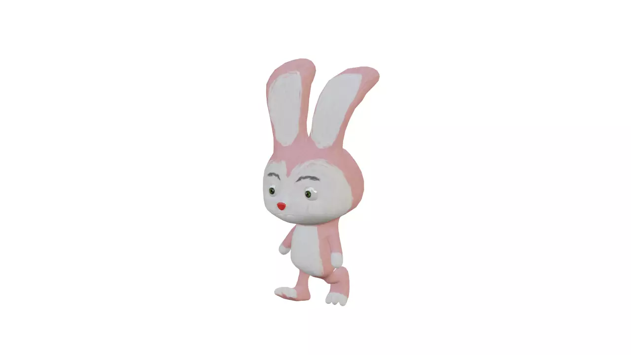 Rabit Cartoon Character Pink Low-poly 3D model_0
