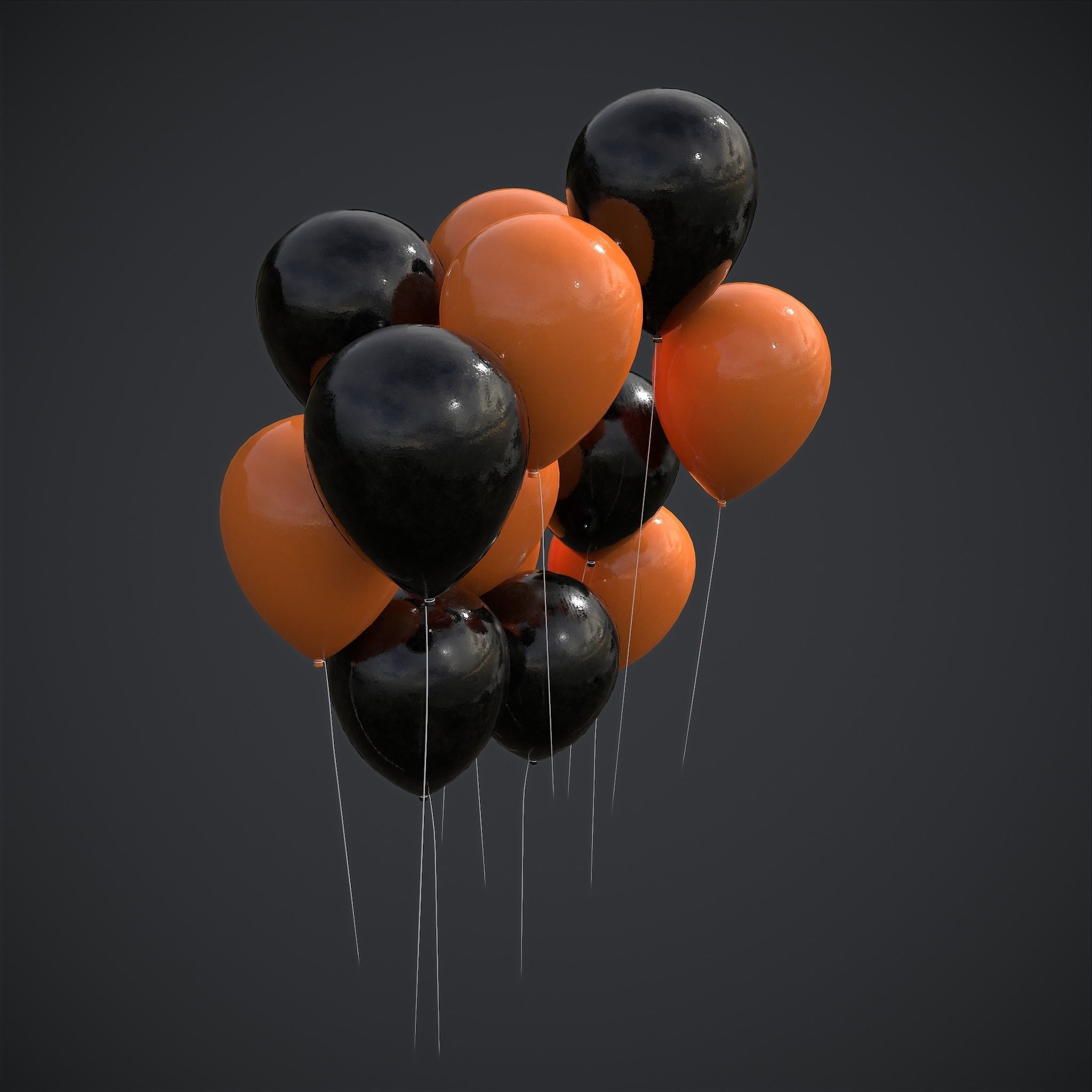 Orange and Black Balloons Low-poly 3D model_12