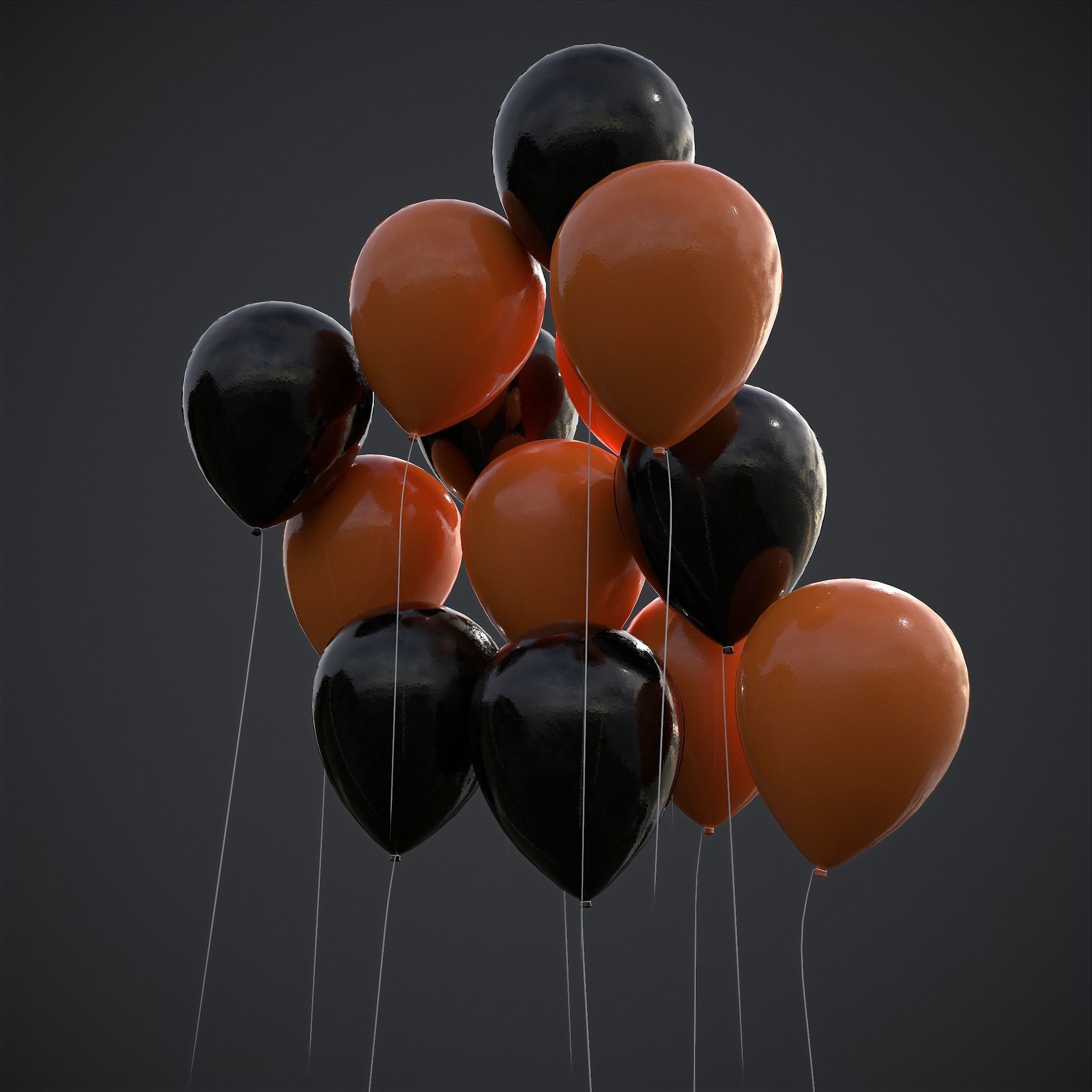 Orange and Black Balloons Low-poly 3D model_8