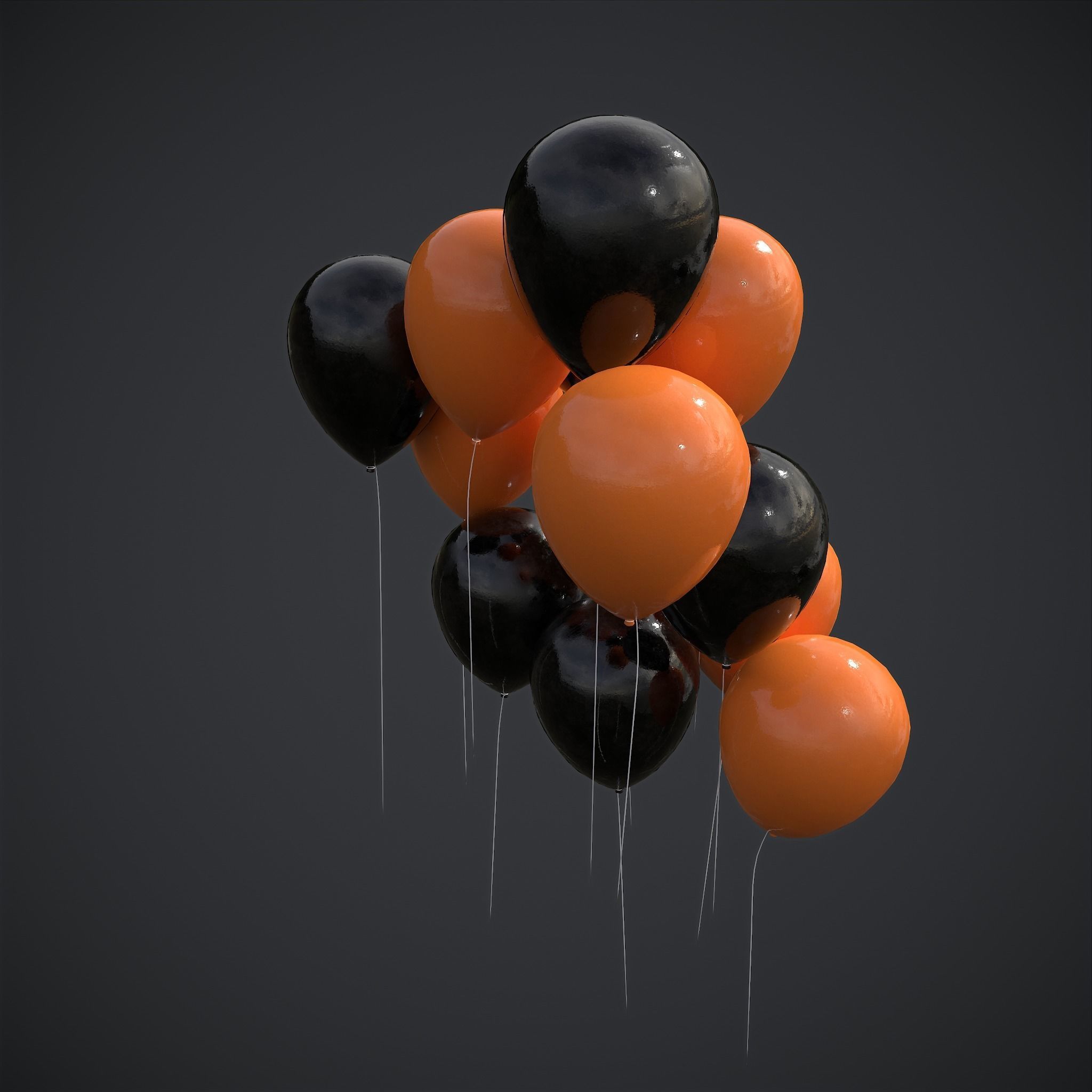 Orange and Black Balloons Low-poly 3D model_14