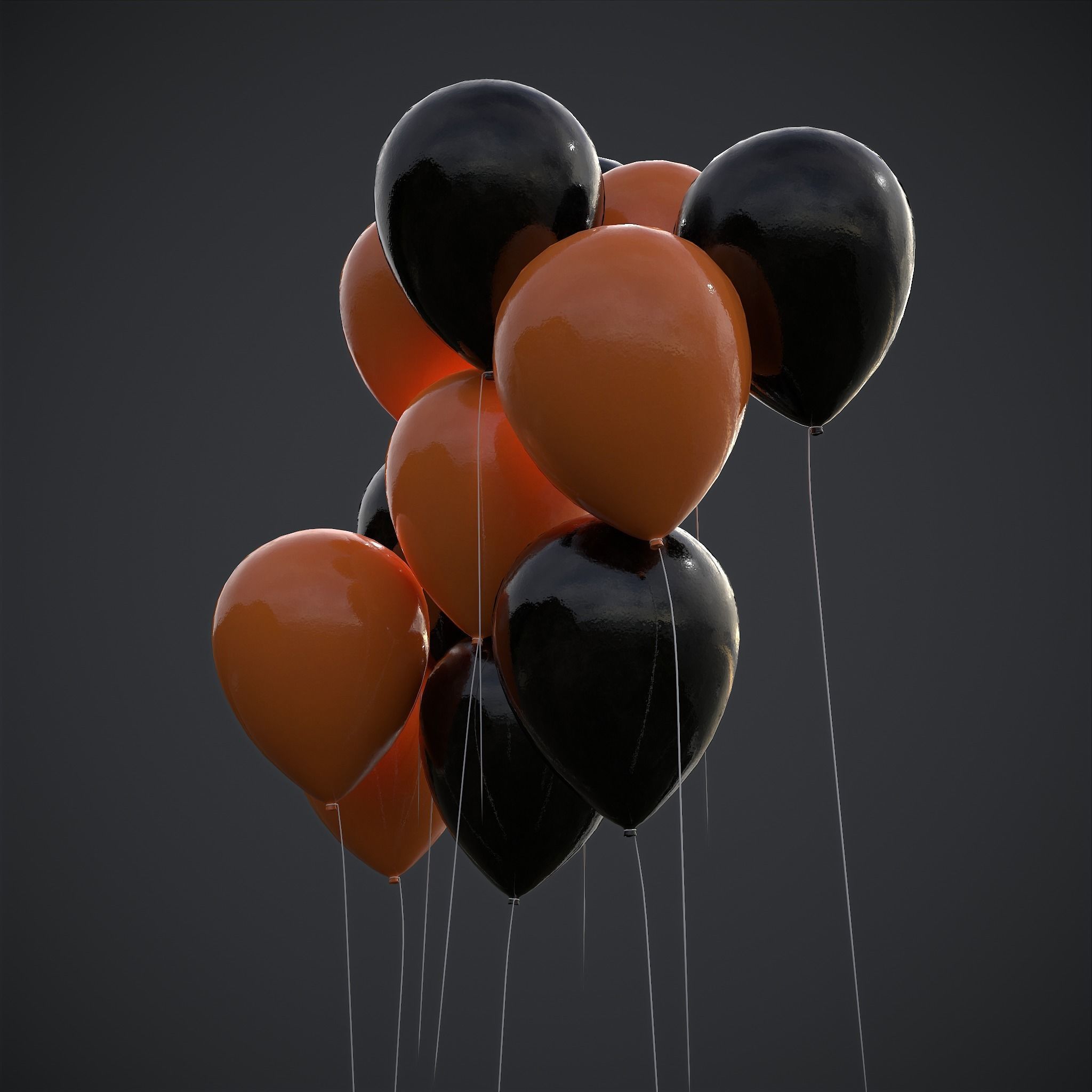 Orange and Black Balloons Low-poly 3D model_5