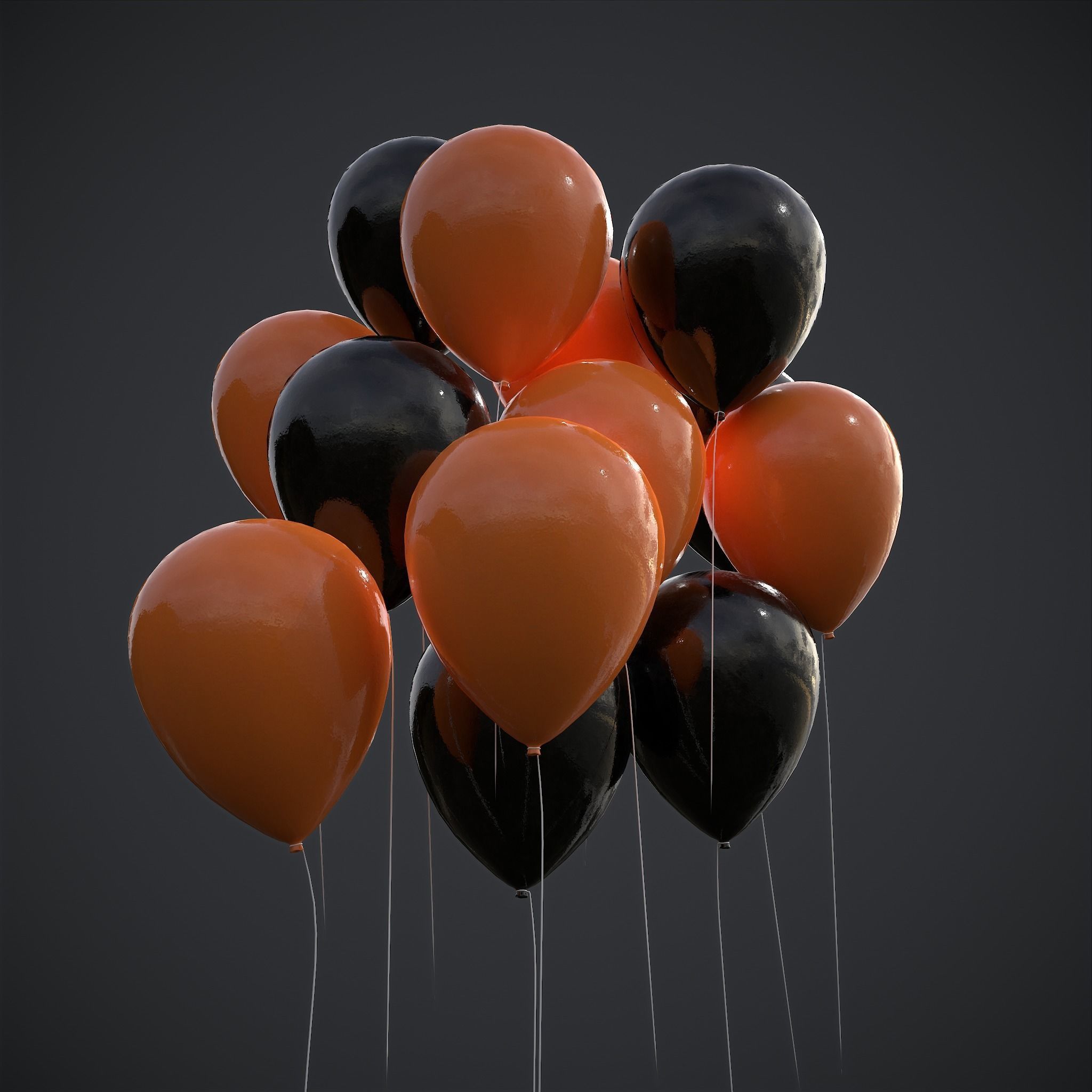 Orange and Black Balloons Low-poly 3D model_9