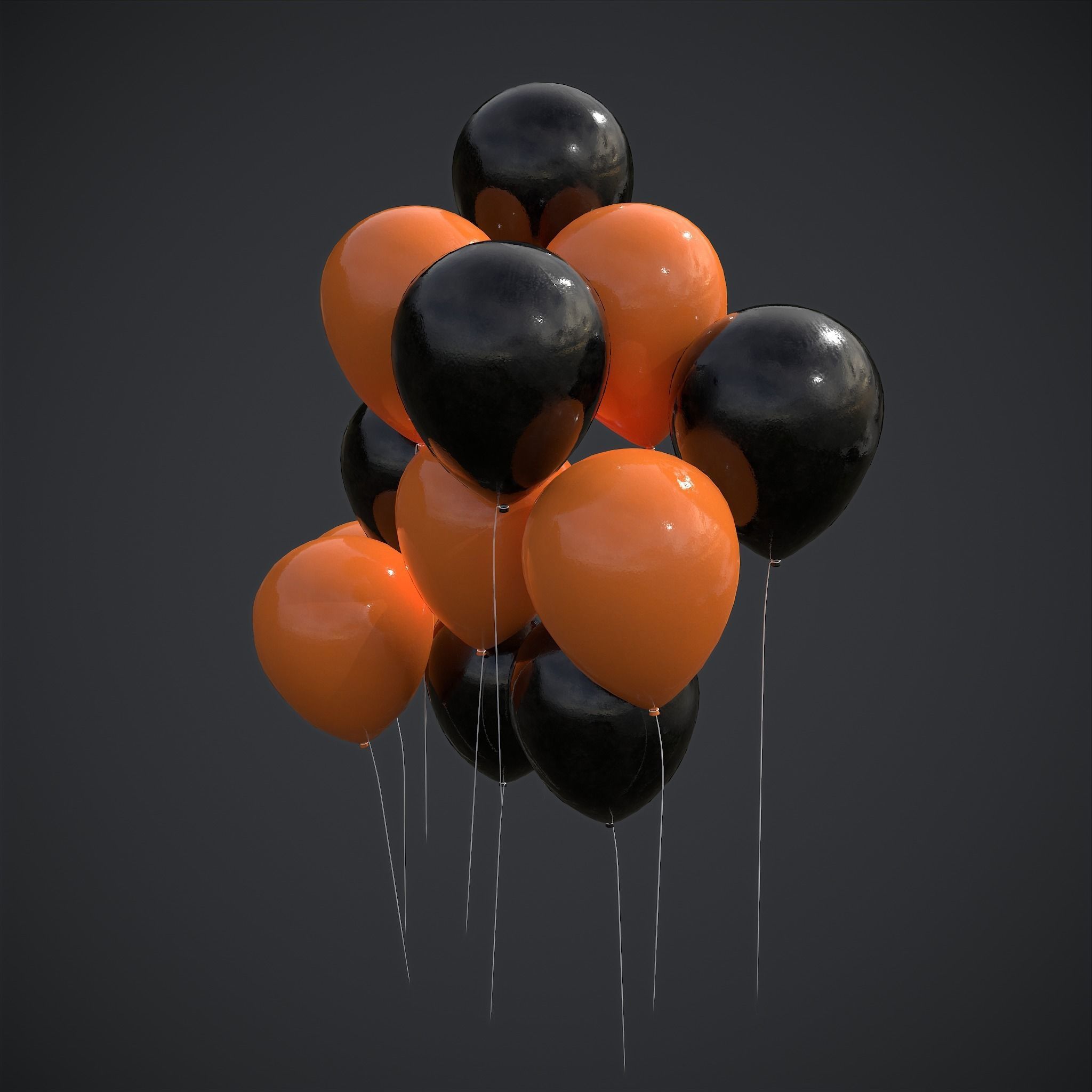 Orange and Black Balloons Low-poly 3D model_11