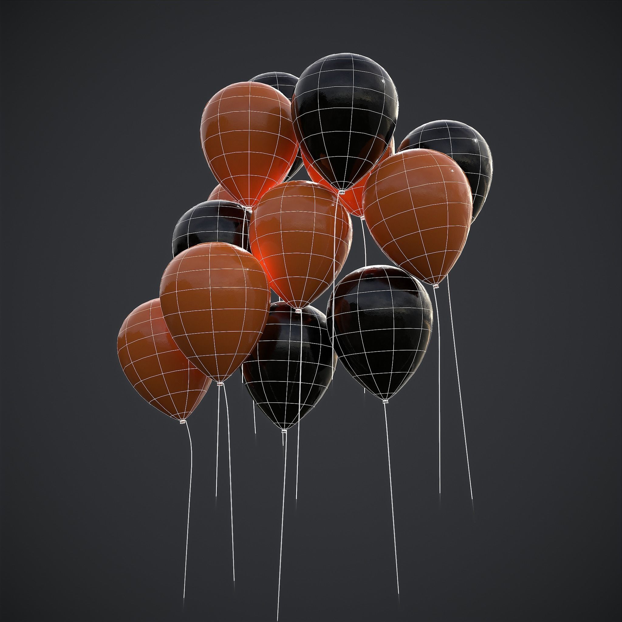 Orange and Black Balloons Low-poly 3D model_4