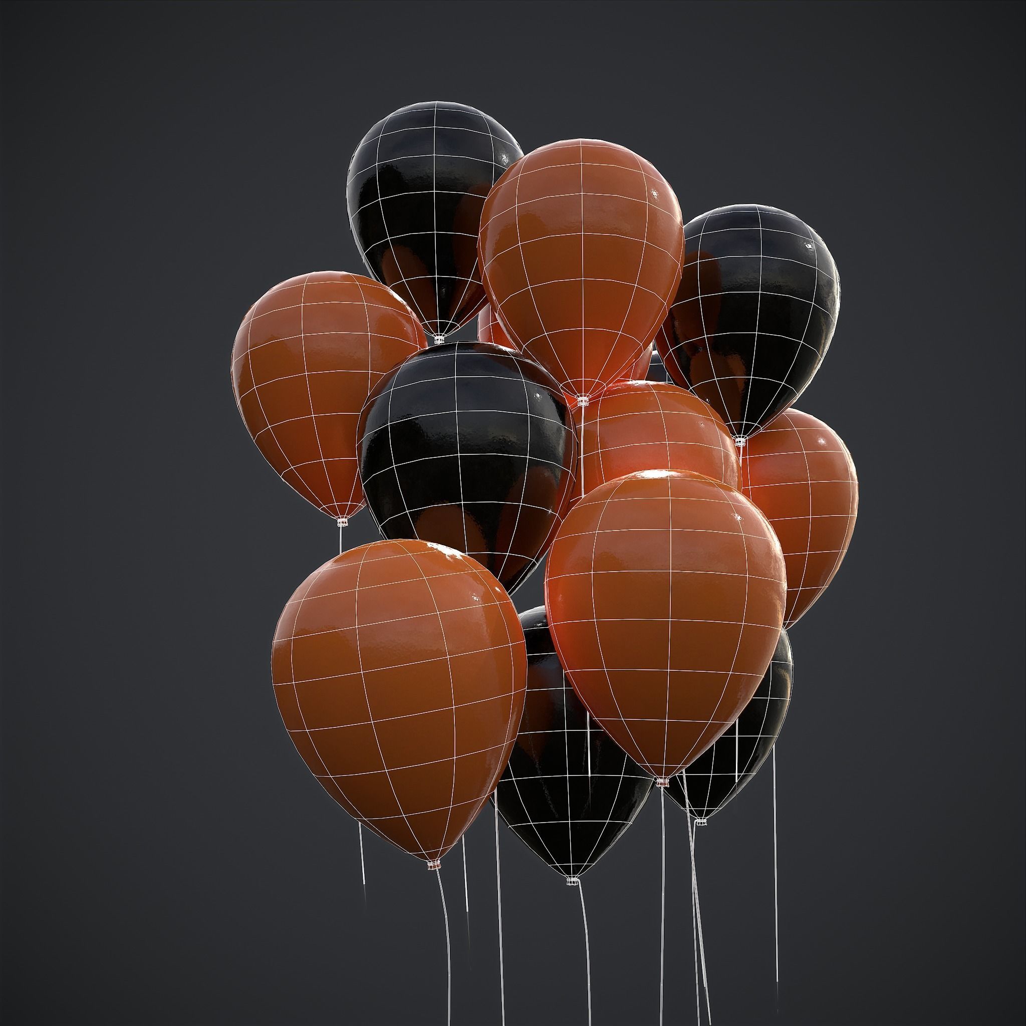 Orange and Black Balloons Low-poly 3D model_22