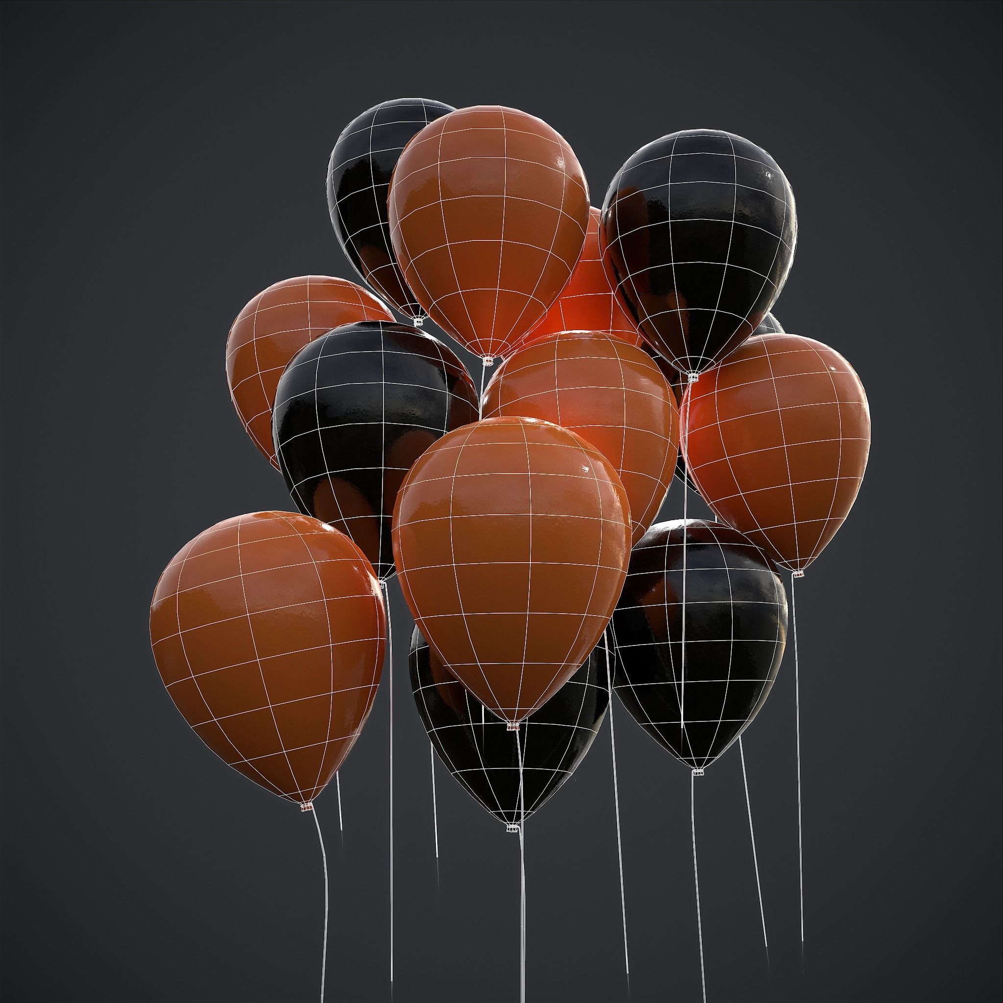 Orange and Black Balloons Low-poly 3D model_2