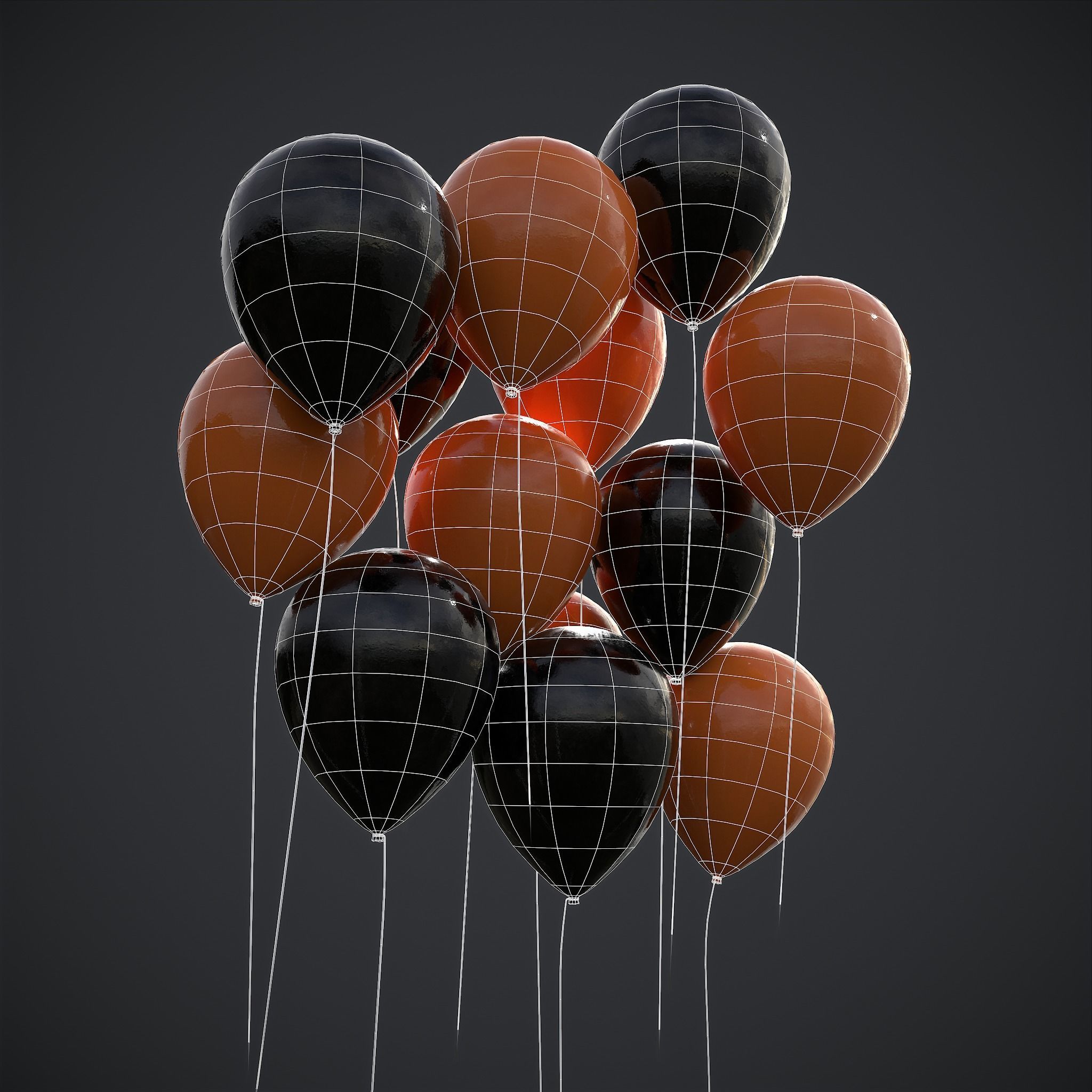 Orange and Black Balloons Low-poly 3D model_18
