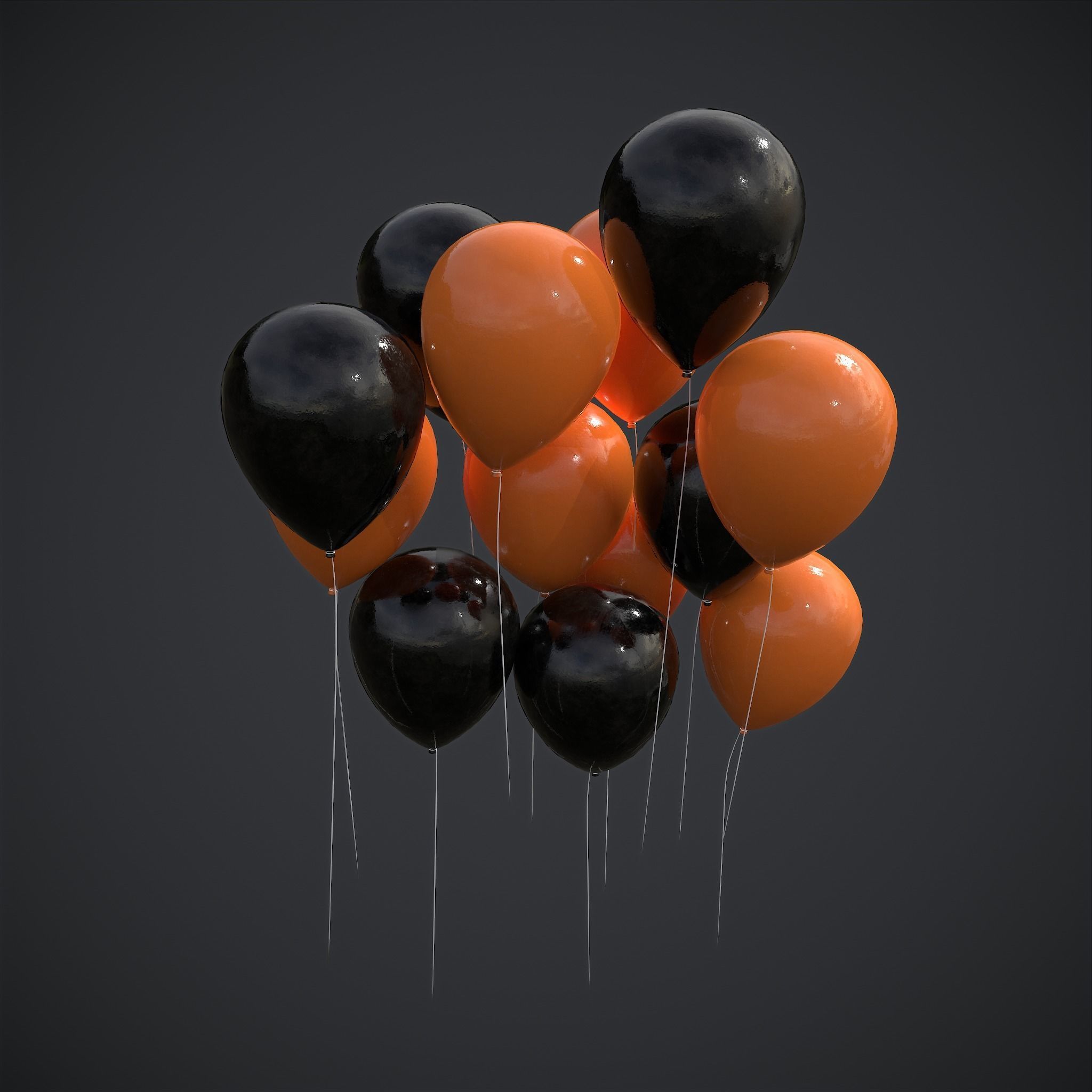 Orange and Black Balloons Low-poly 3D model_13
