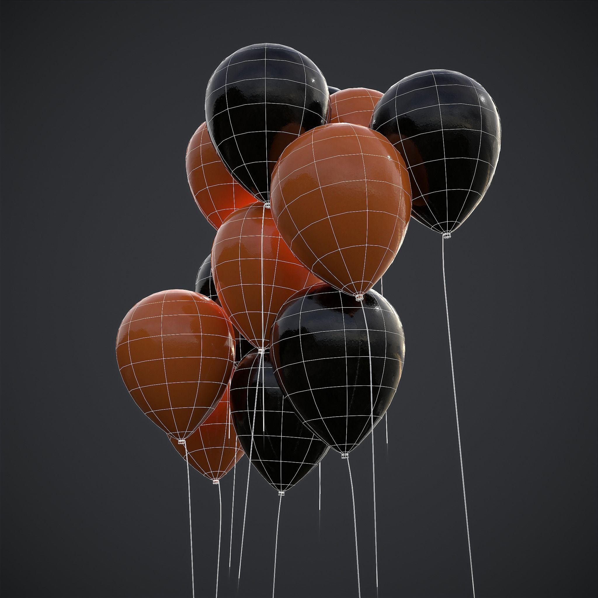 Orange and Black Balloons Low-poly 3D model_6
