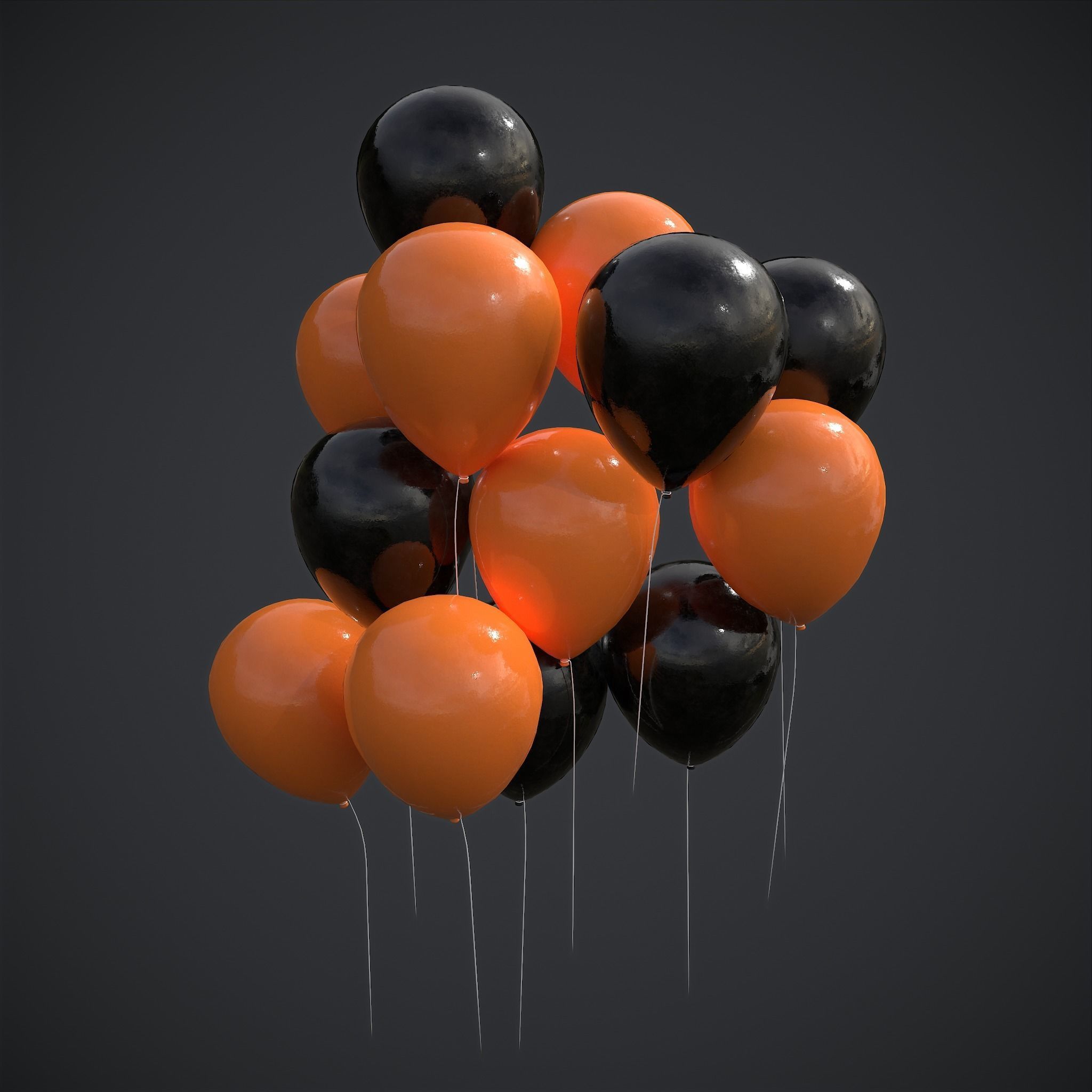 Orange and Black Balloons Low-poly 3D model_10