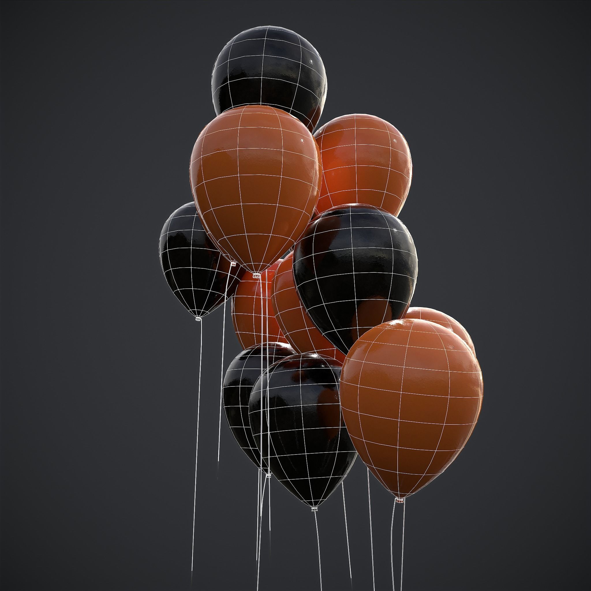 Orange and Black Balloons Low-poly 3D model_20