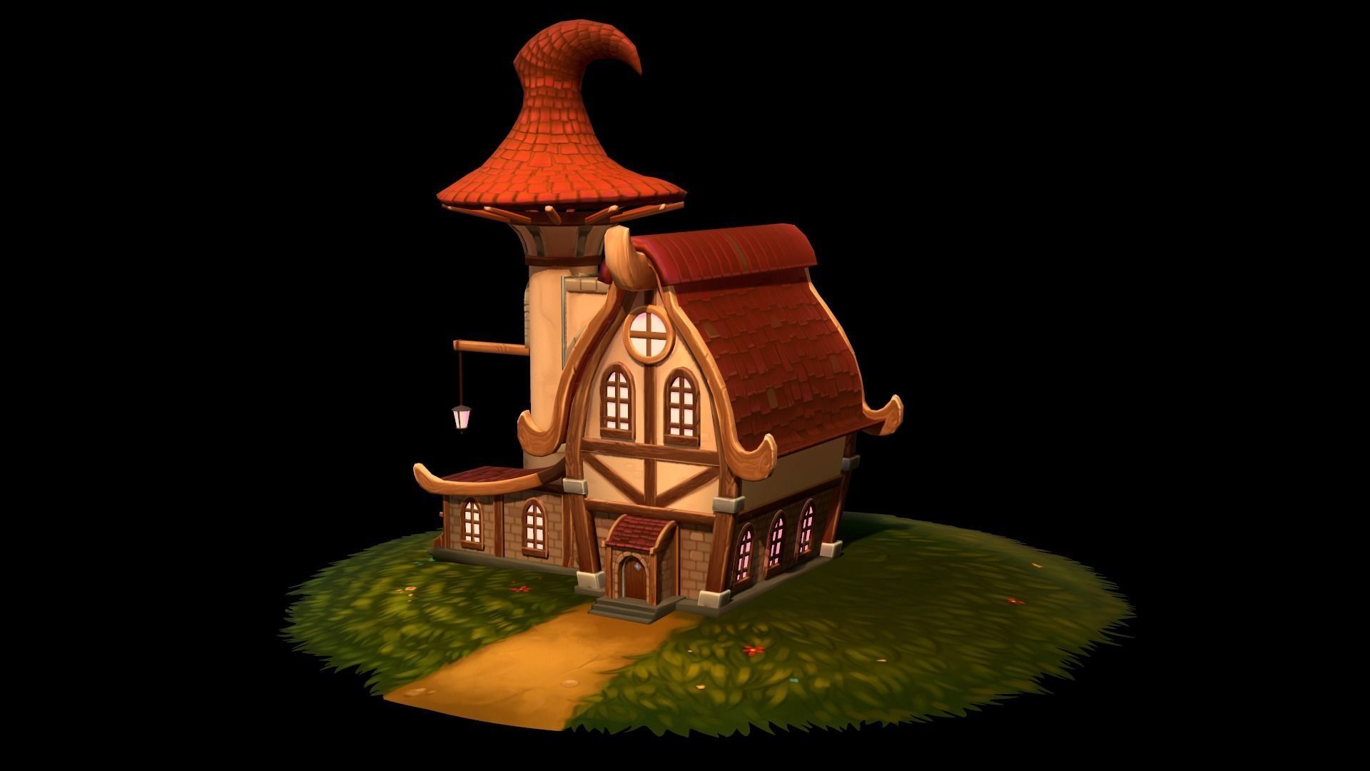 Fantasy house Low-poly 3D model_3