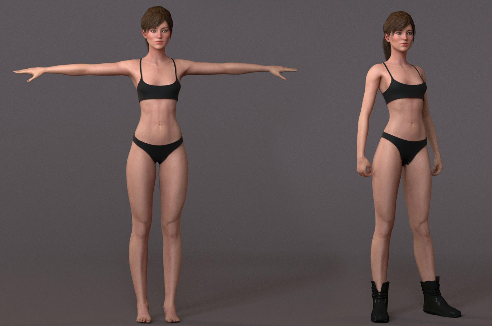 Female Base With Outfit Low-poly 3D model_5
