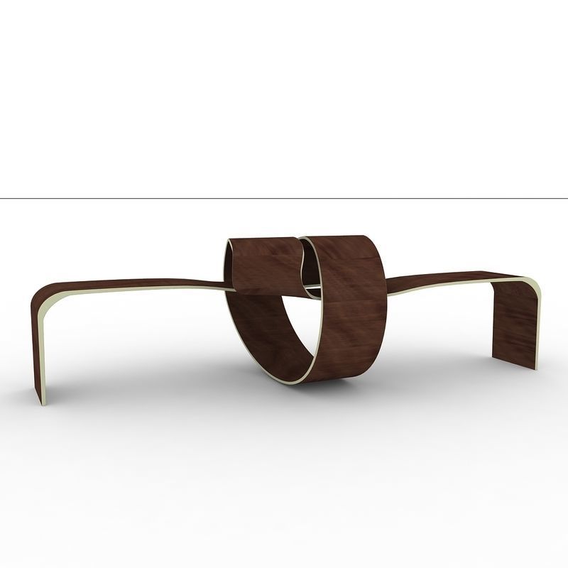 Bench made of wood and metal 3D model_2