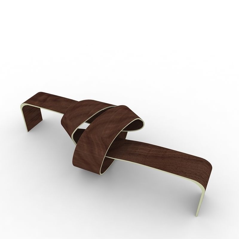 Bench made of wood and metal 3D model_1
