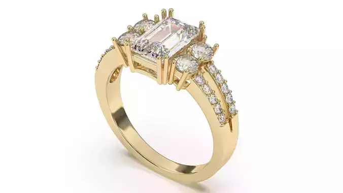 Radiant Shape Double Pave Engagement Ring  With Round Diamonds 3D print model