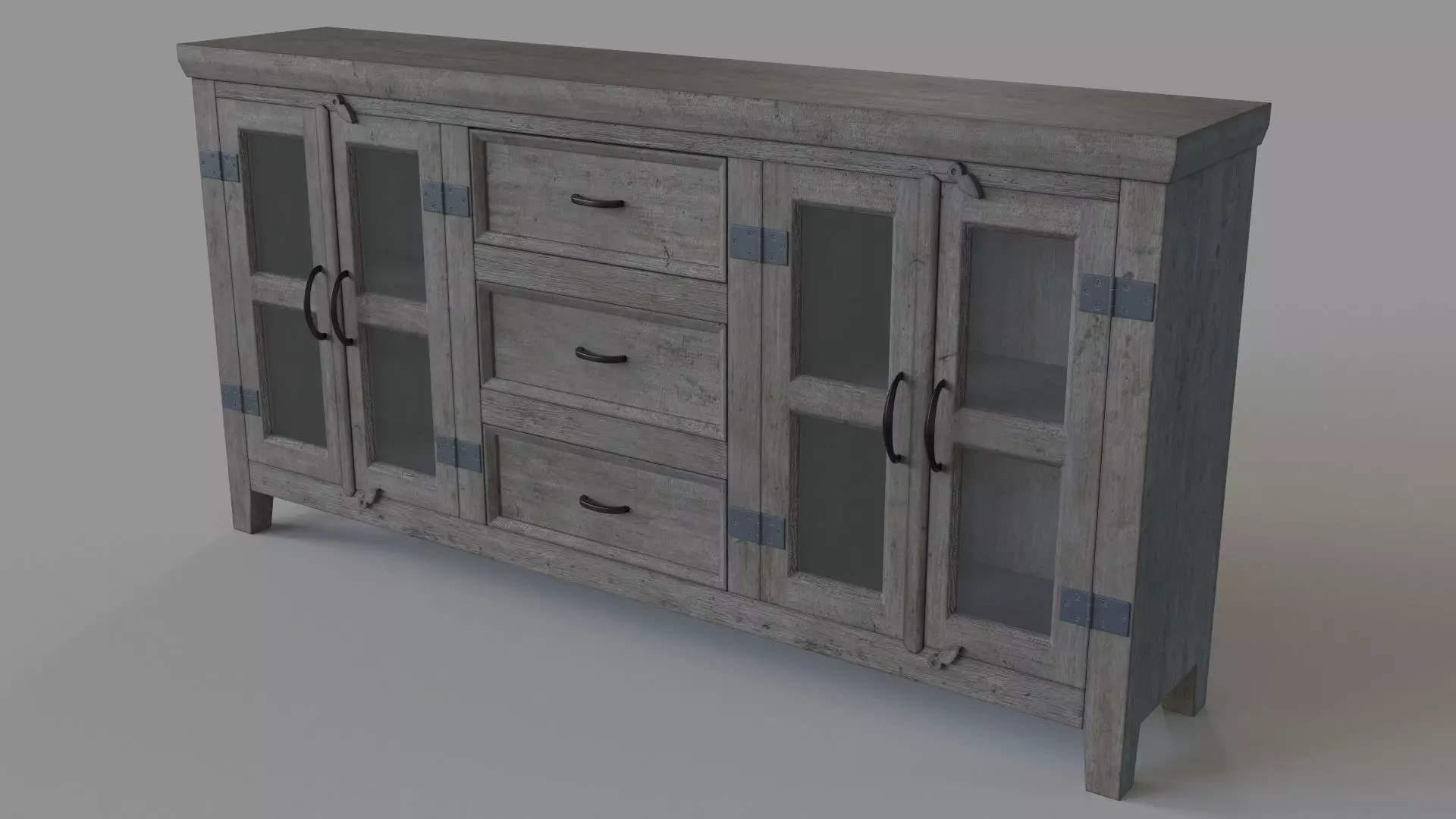 Somette Four Door Three Drawer Media Credenza Carrier Grey 3D model_0