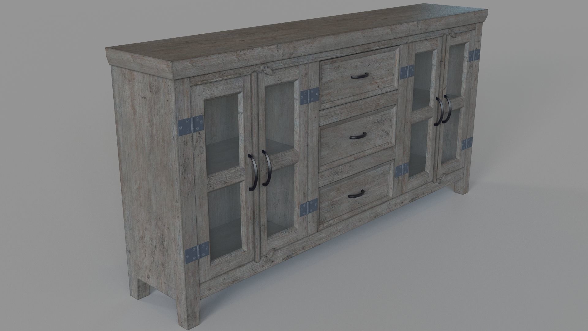 Somette Four Door Three Drawer Media Credenza Carrier Grey 3D model_2