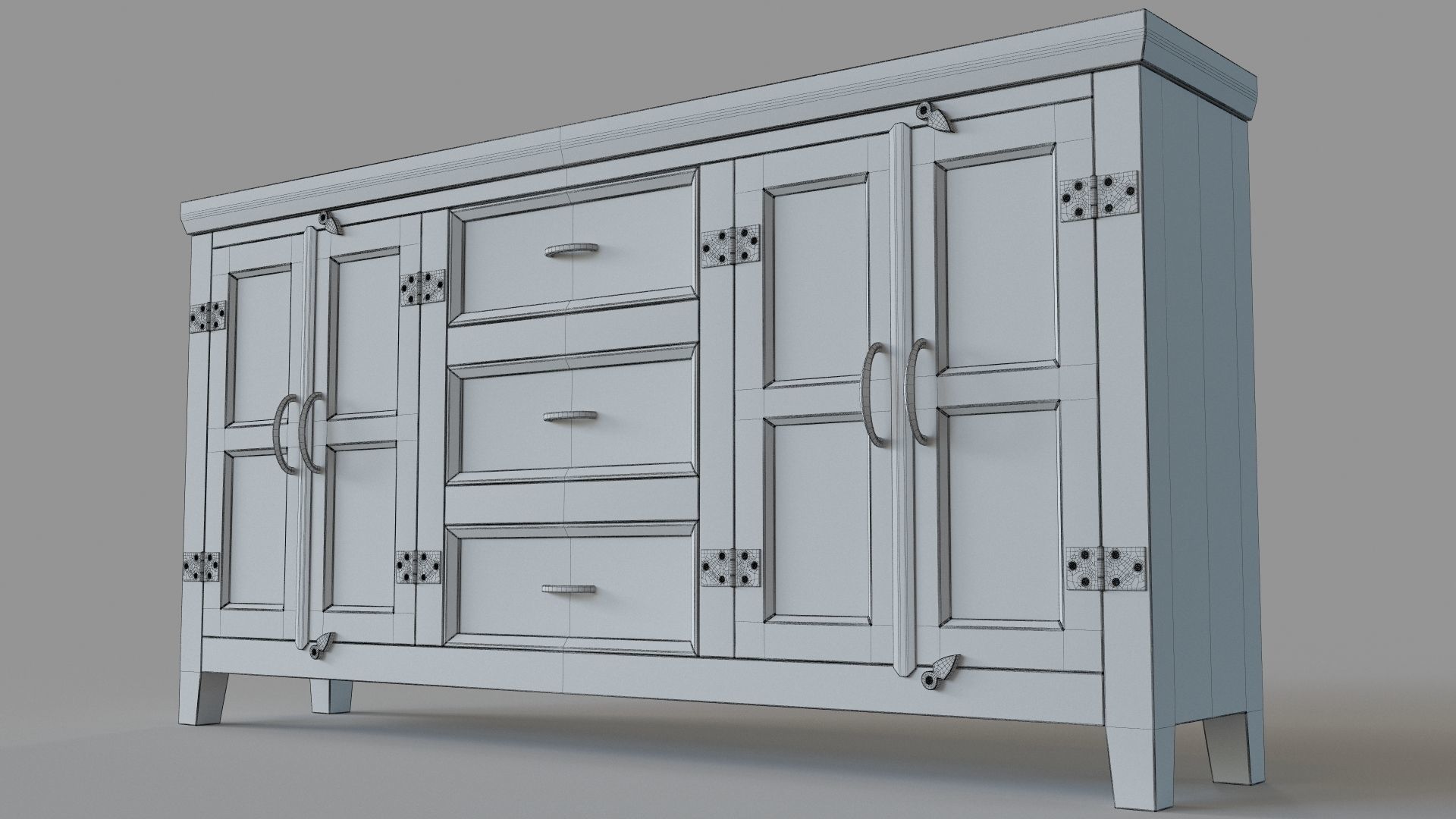Somette Four Door Three Drawer Media Credenza Carrier Grey 3D model_5