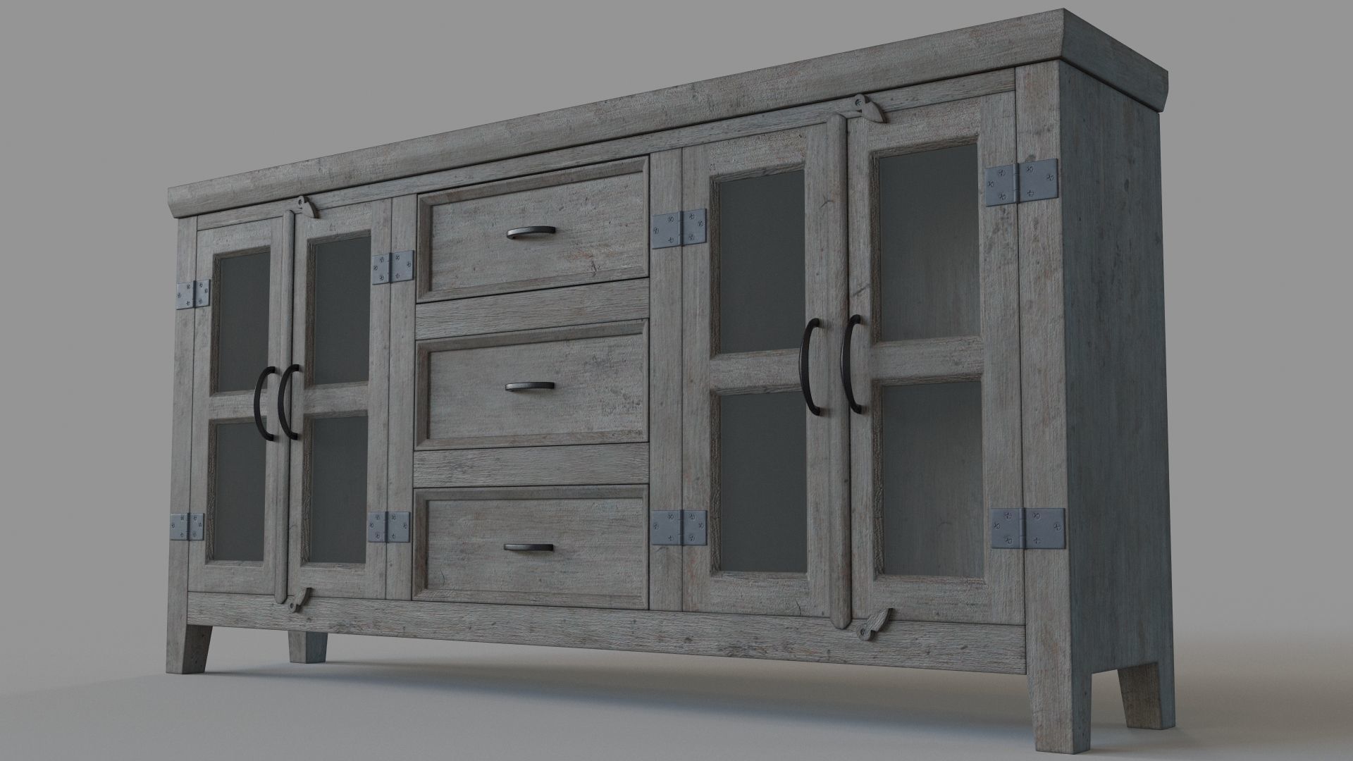 Somette Four Door Three Drawer Media Credenza Carrier Grey 3D model_4