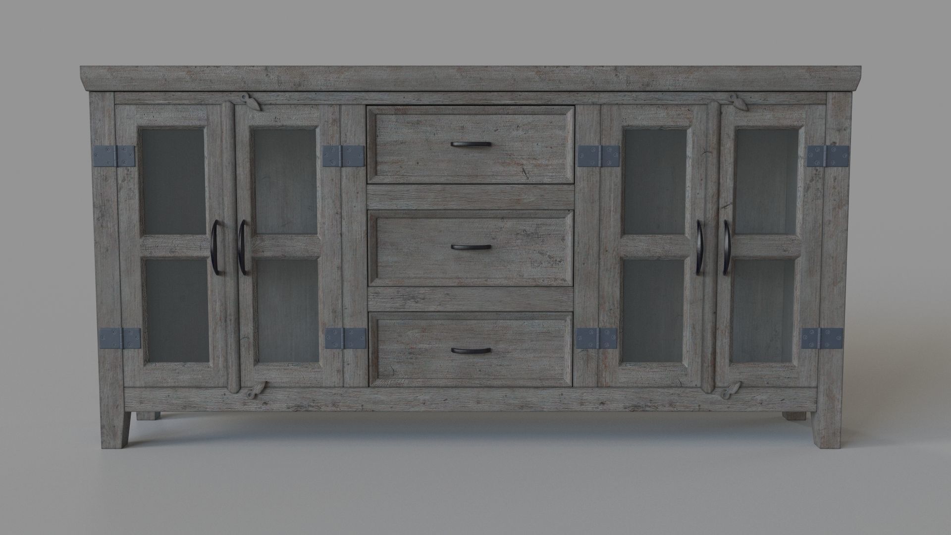 Somette Four Door Three Drawer Media Credenza Carrier Grey 3D model_1