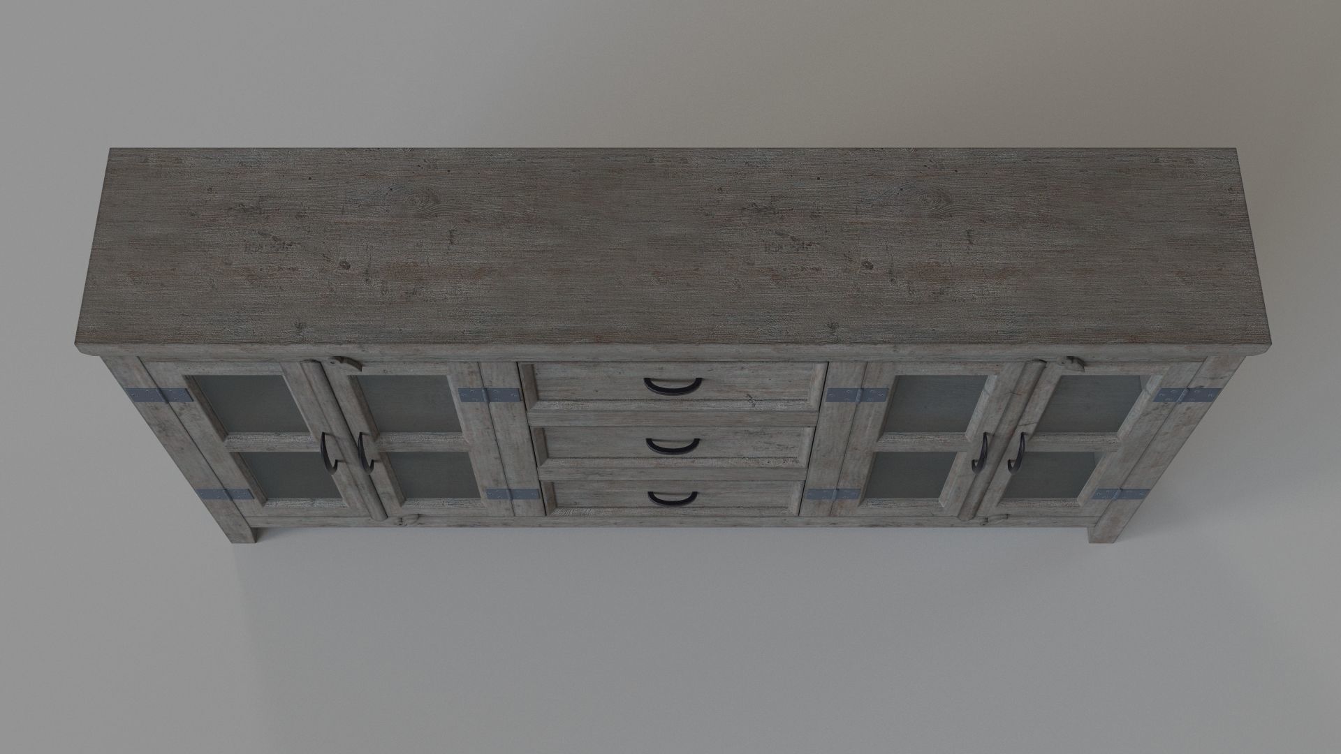 Somette Four Door Three Drawer Media Credenza Carrier Grey 3D model_3