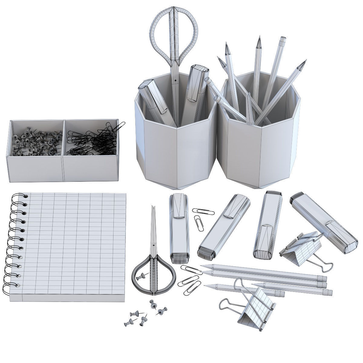 Office Set school supplies and pens 3D model_1
