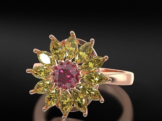 ring with diamond and marquise 670 3D print model