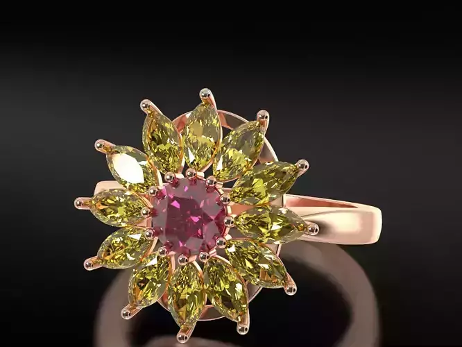 ring with diamond and marquise 670 3D print model