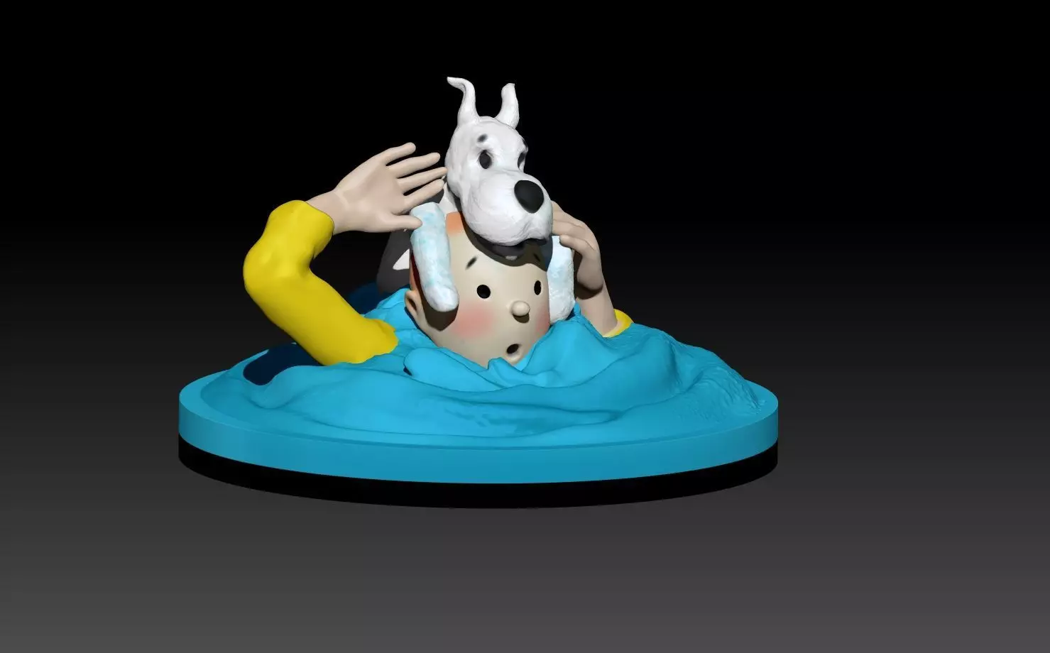 tintin figurine of dog in water 3D print model