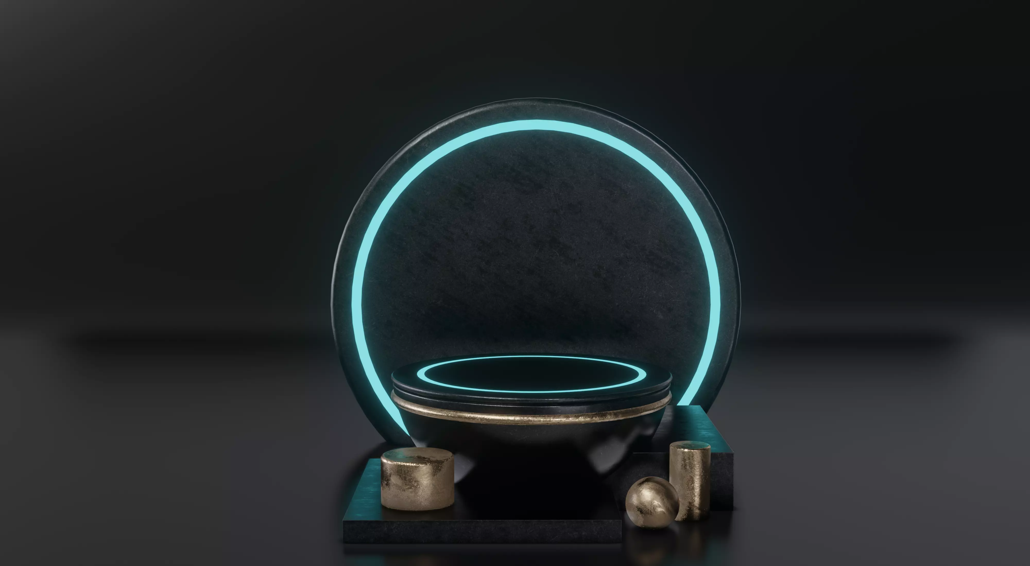 Sci fi dark Gold Pedestal Podium Space Low-poly 3D model_0