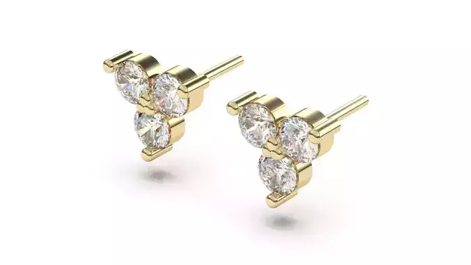 3 Round Stones Stud Earrings 3D print model