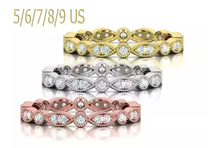 Vintage Milgrain Diamond Band Collection 5 6 7 8 9 US sizes 