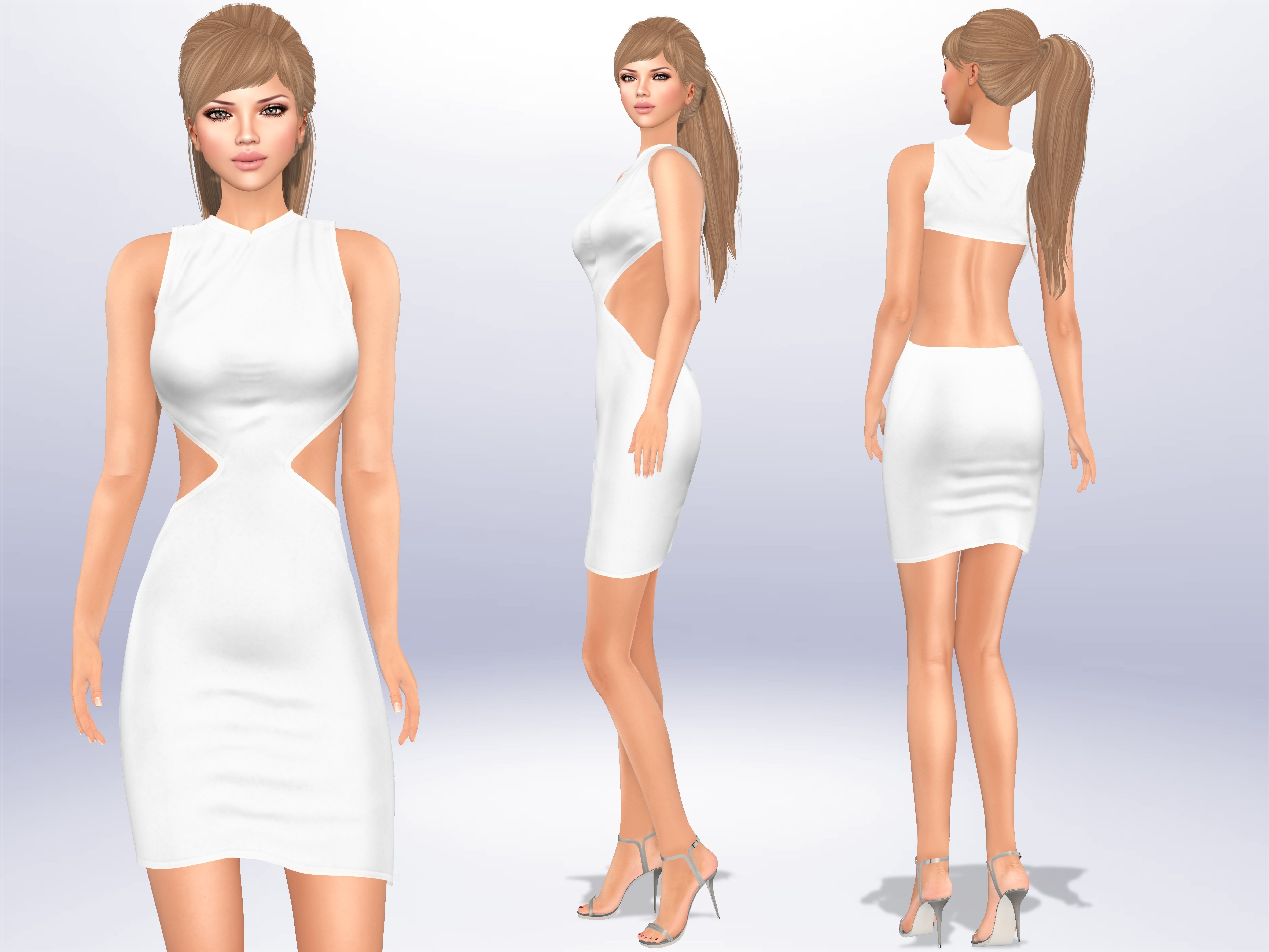 White Bare Back Dress Low-poly 3D model_2