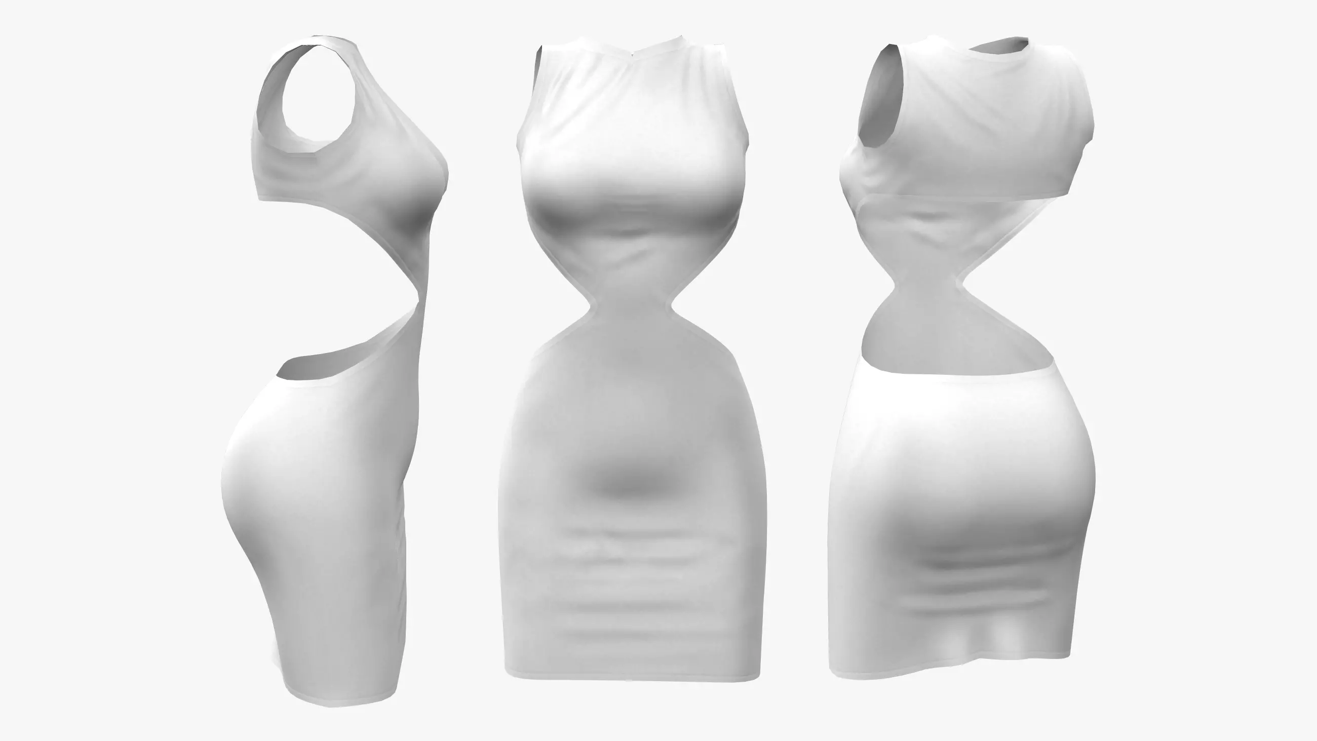 White Bare Back Dress Low-poly 3D model_0